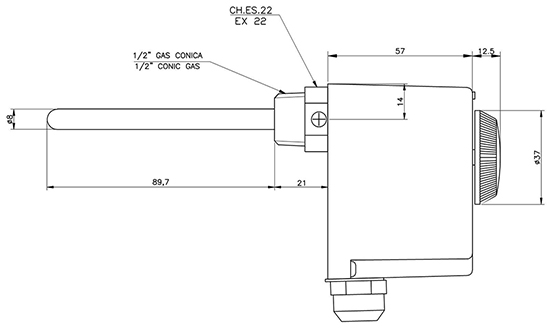 Габаритные и установочные размеры датчика-регулятора (термостат) TU10B